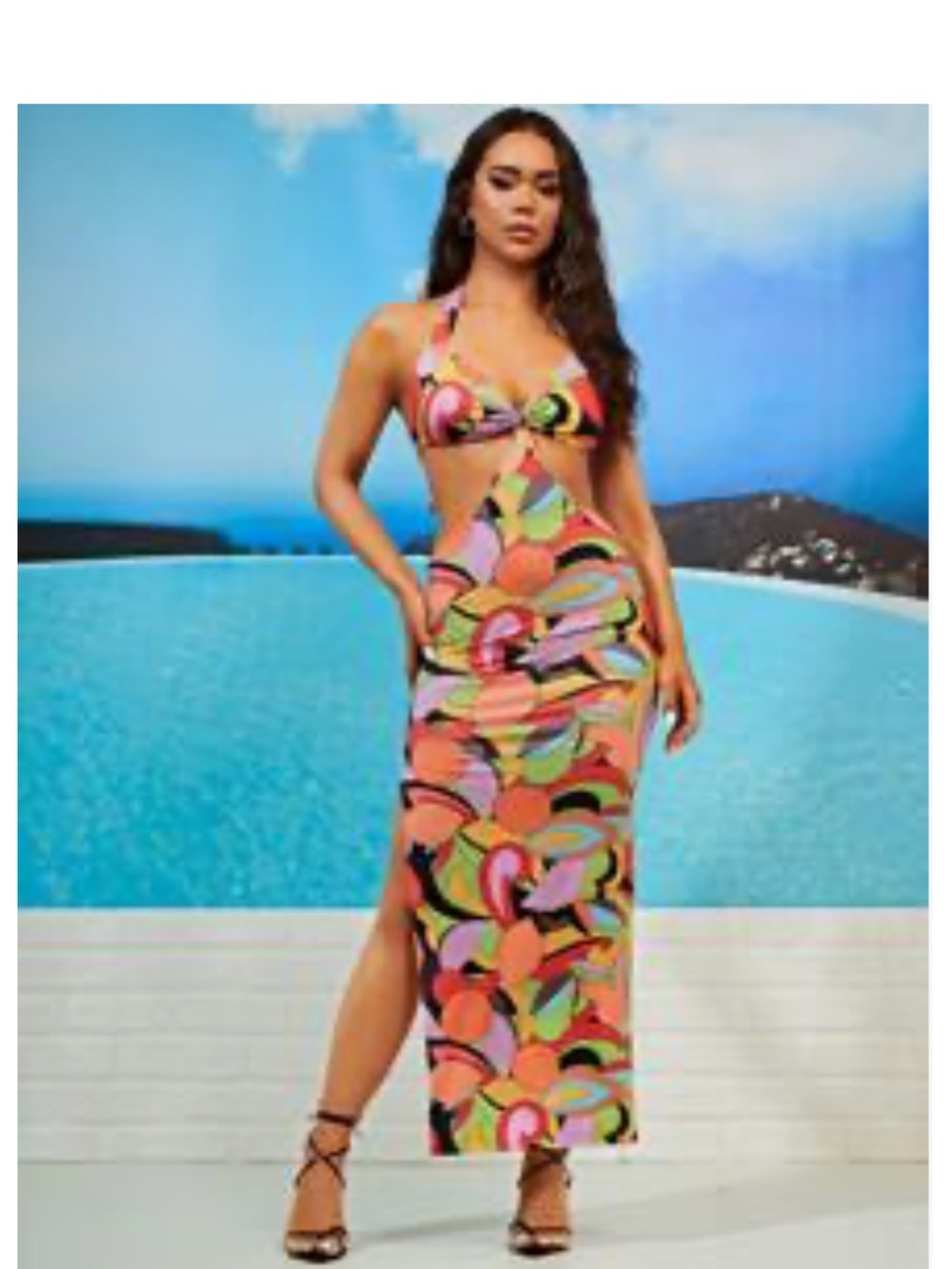 SHEIN Multicolor Halter Cutout Maxi Skirt